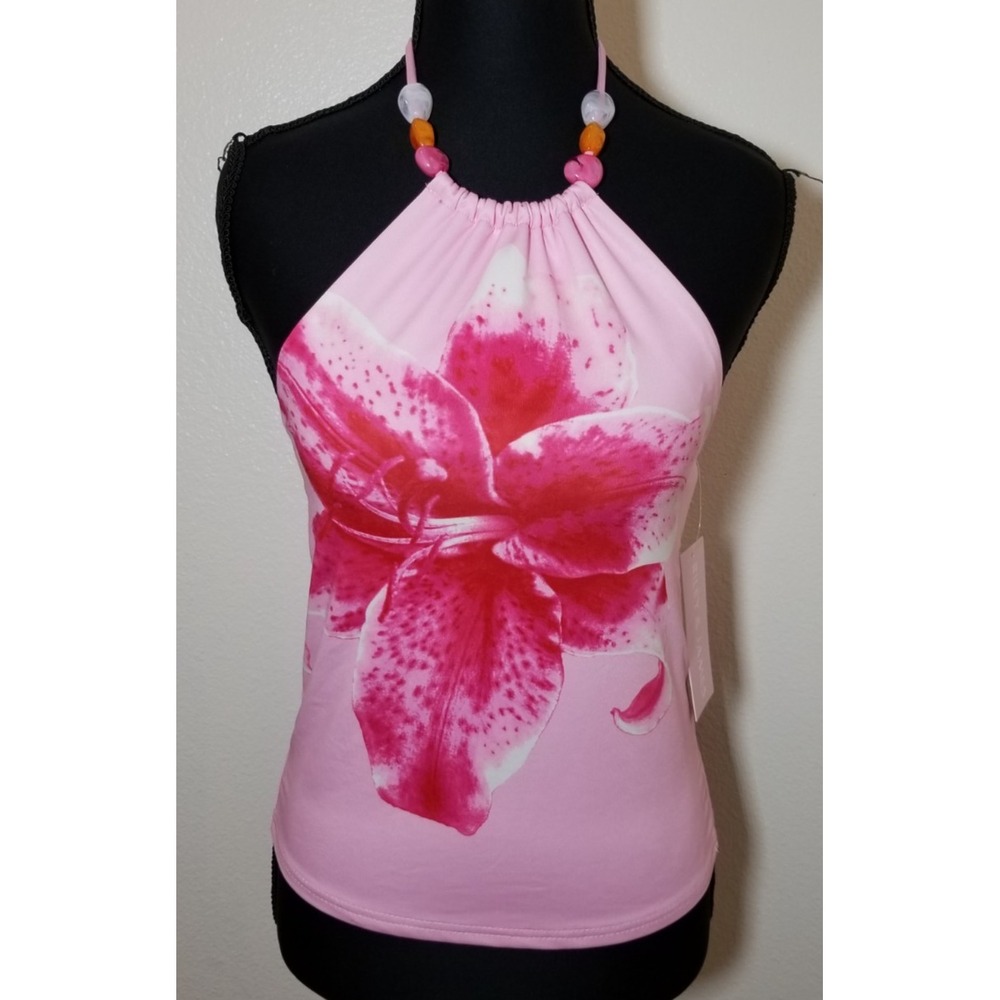 Riley & James Pink Floral Halter Top Small Festival Boho Coastal Grunge City NWT